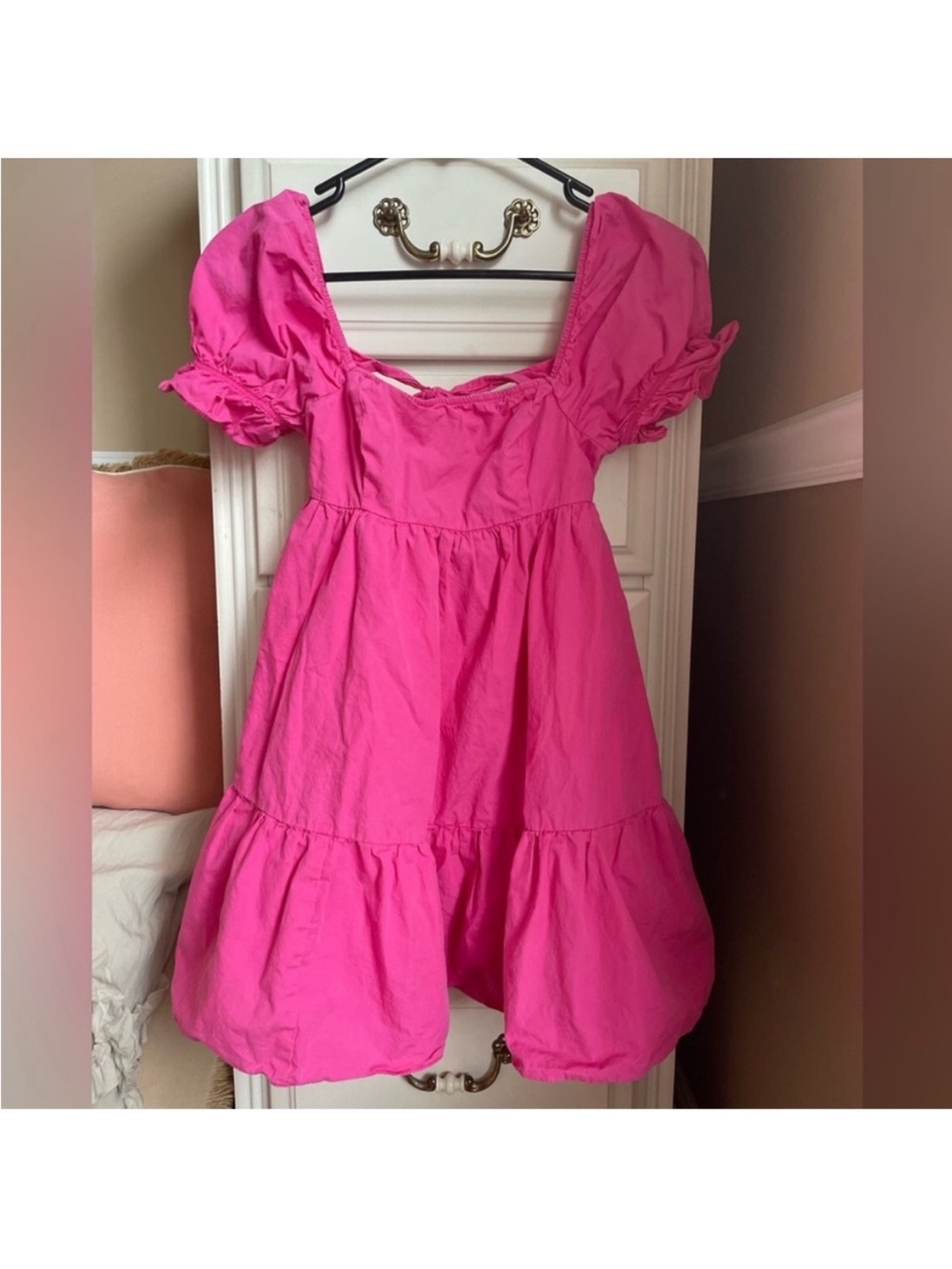 SHEIN Bright Pink Puff-Sleeve Party Dress